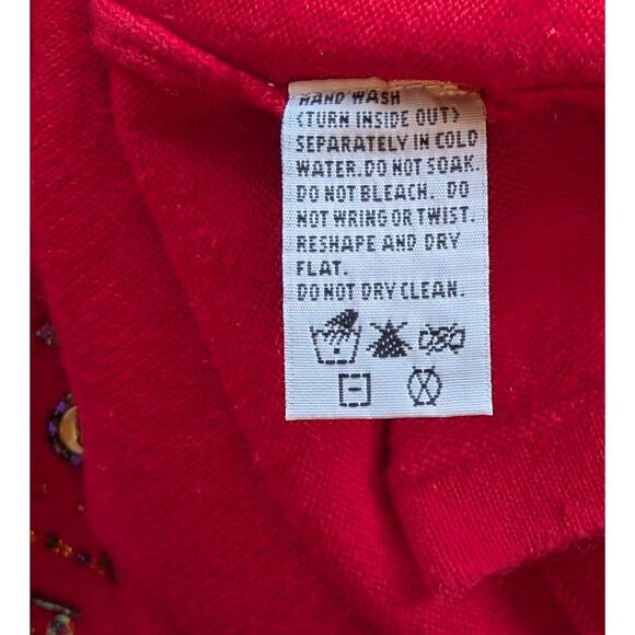 Marisa Christina Holiday Sweater Large Red Beaded Sequined  Embellished Glam - Picture 9 of 9